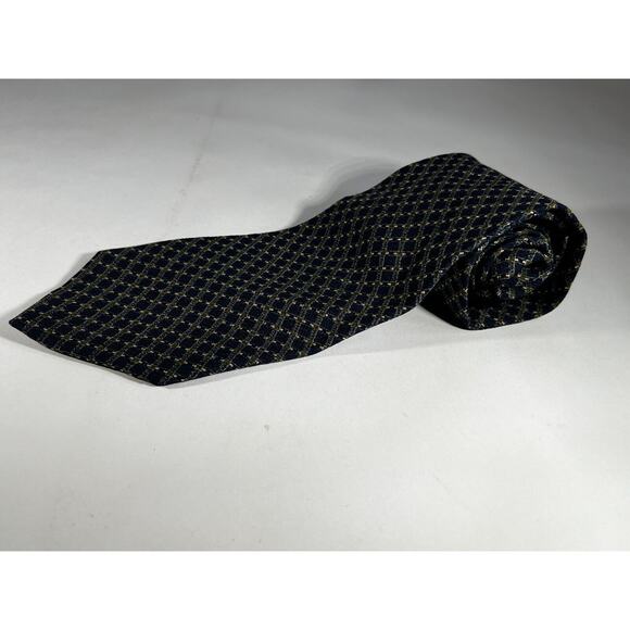 Calvin Klein Necktie Tie Silk Vintage Navy Blue Textured Small Check Pattern - Picture 11 of 11